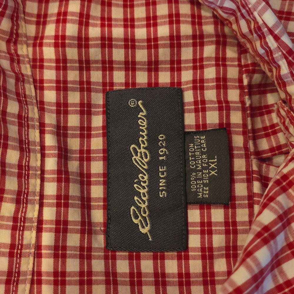 Eddie Bauer Men's Red White Checkered Long Sleeve Button-Down XXL - Picture 4 of 9